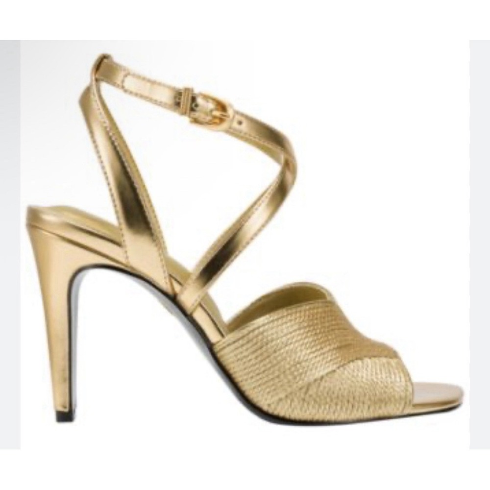 Donna Karan Brooks Ankle Strappy Sandals Gold Size 9 Stiletto Formal